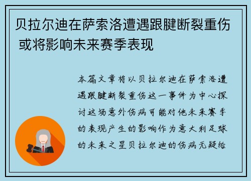 贝拉尔迪在萨索洛遭遇跟腱断裂重伤 或将影响未来赛季表现