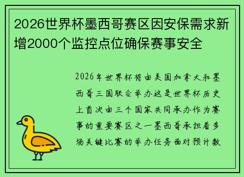 2026世界杯墨西哥赛区因安保需求新增2000个监控点位确保赛事安全